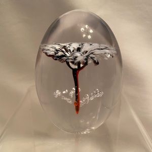 Vintage Daum France Signed Art Glass Crystal Flower Design Egg Shape Paperweight